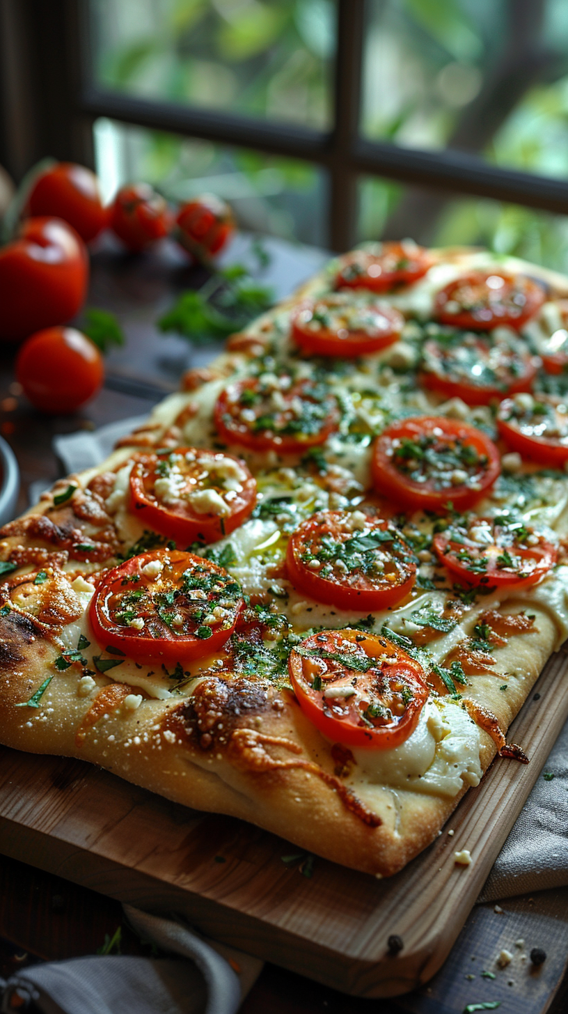 Flatbread with roasted tomatoes, stock photos for creators