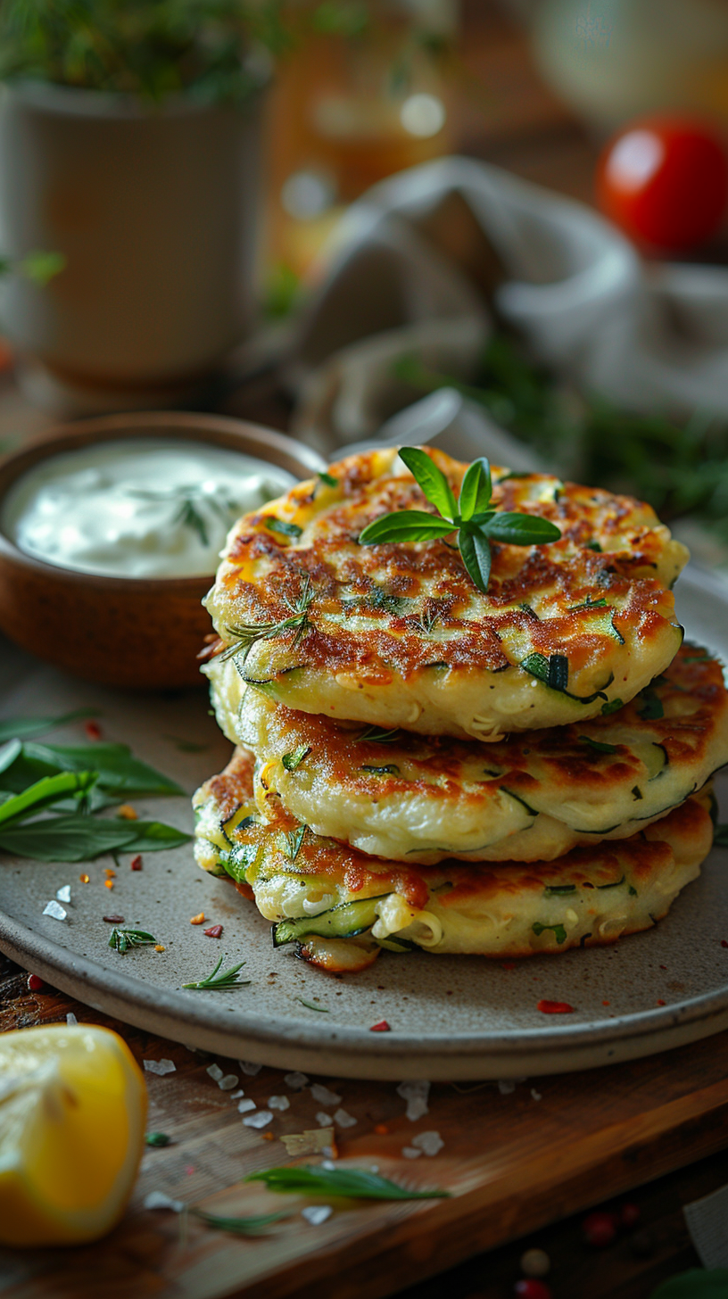 Zucchini fritters with dip stock photos
