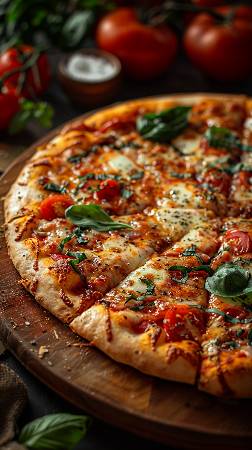Margherita pizza on wood board stock photos for creators