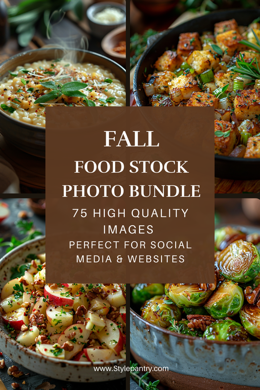 Collage of fall food images with text overlay for a stock photo bundle.