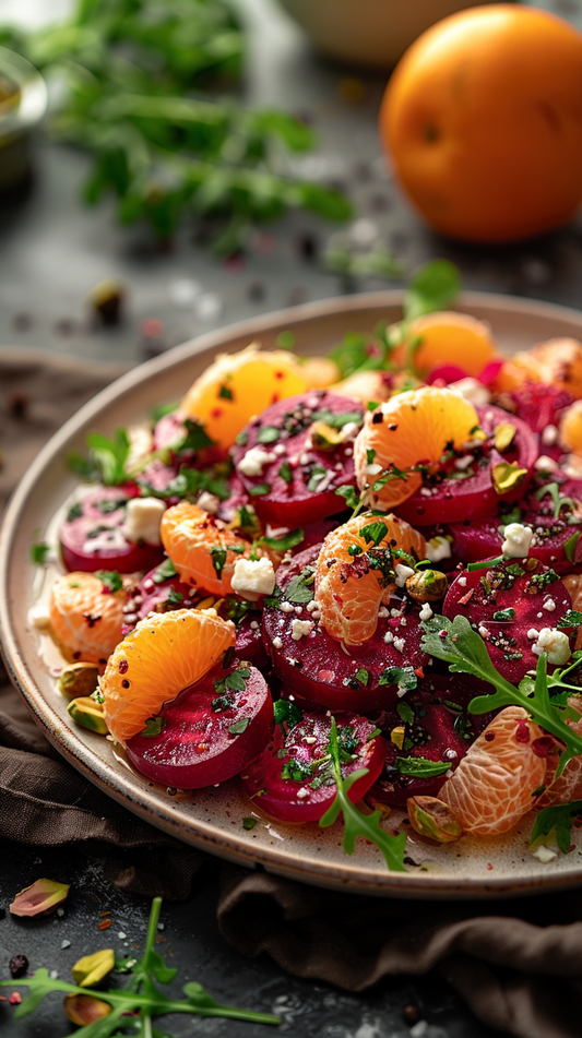 Roasted beet salad on plate stock photo photography