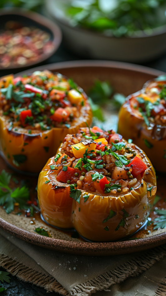 Stuffed bell peppers with rice, stock photo for creators