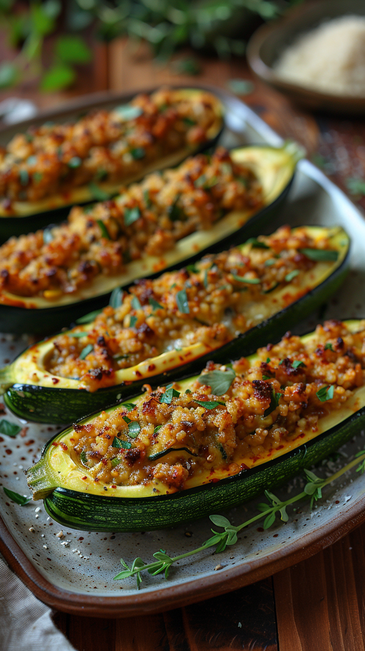 Stuffed zucchini boats stock photos