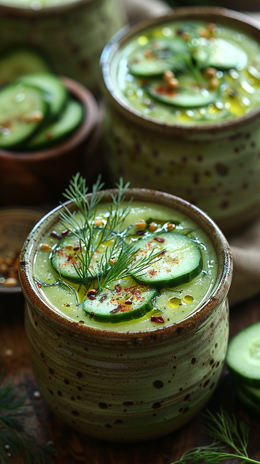 chilled cucumber soup in ceramic bowls stock photos for creators