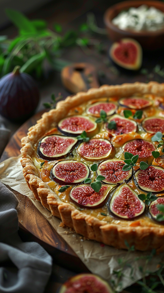 Fig and goat cheese tart stock photo