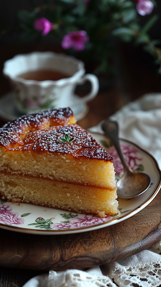 Slice of olive oil cake stock photography