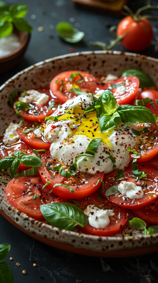 Tomato and burrata salad stock photo 