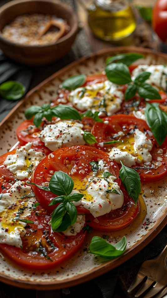 Tomato and burrata salad stock photos for creators
