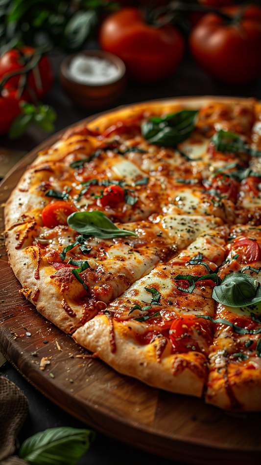 Margherita pizza on wood board stock photos for creators