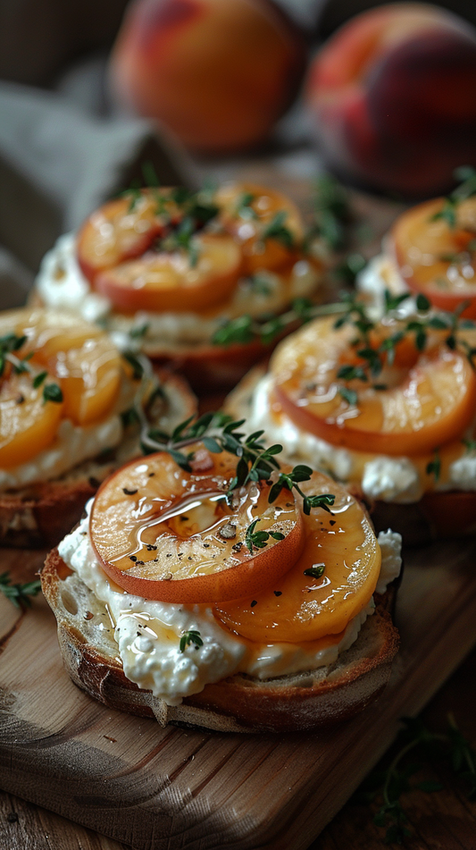 peach and whipped ricotta on toast, stock photos for creators