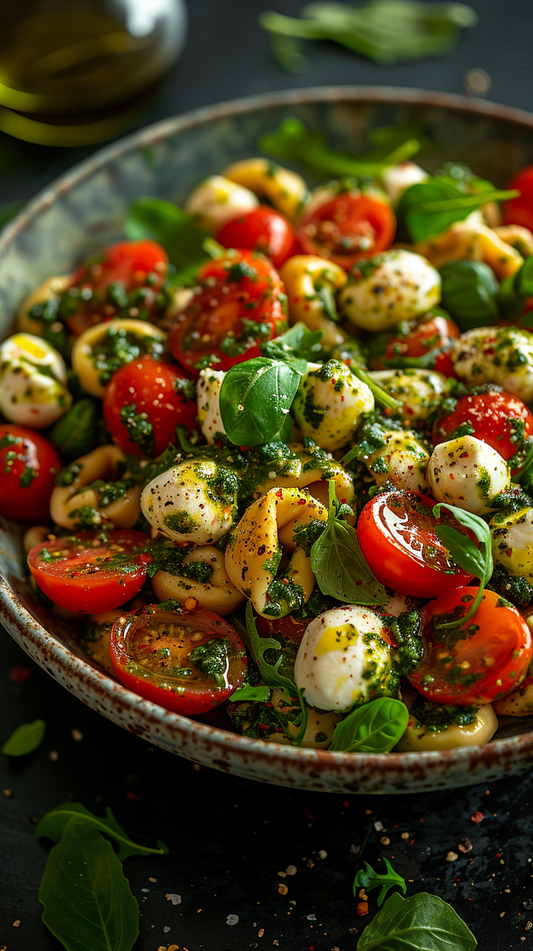 Pesto tortellini salad stock photos for creators