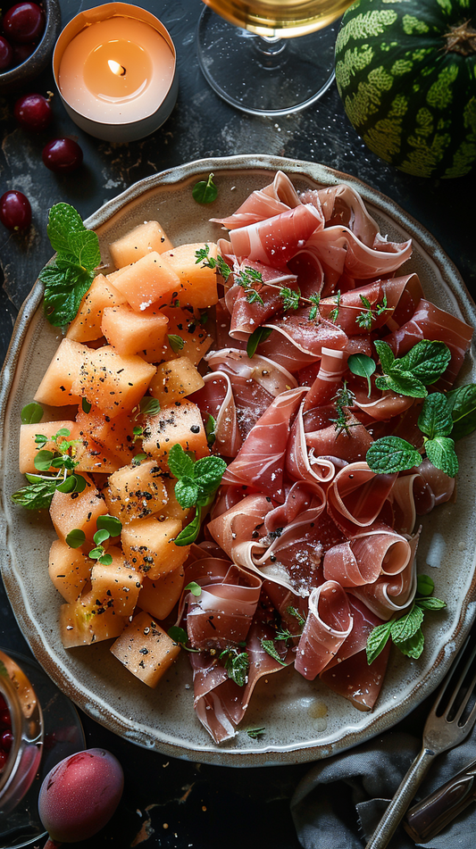 Prosciutto and melon platter stock photo