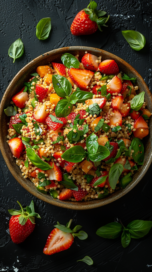 Strawberry coucous salad stock photo fpr creators