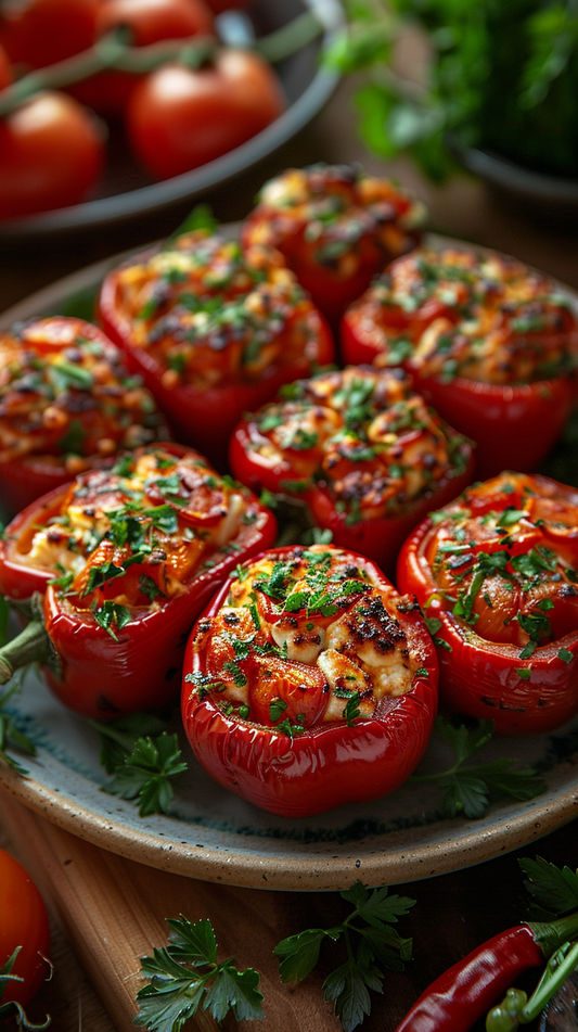 Stuffed mini peppers with feta and parsley stock photos