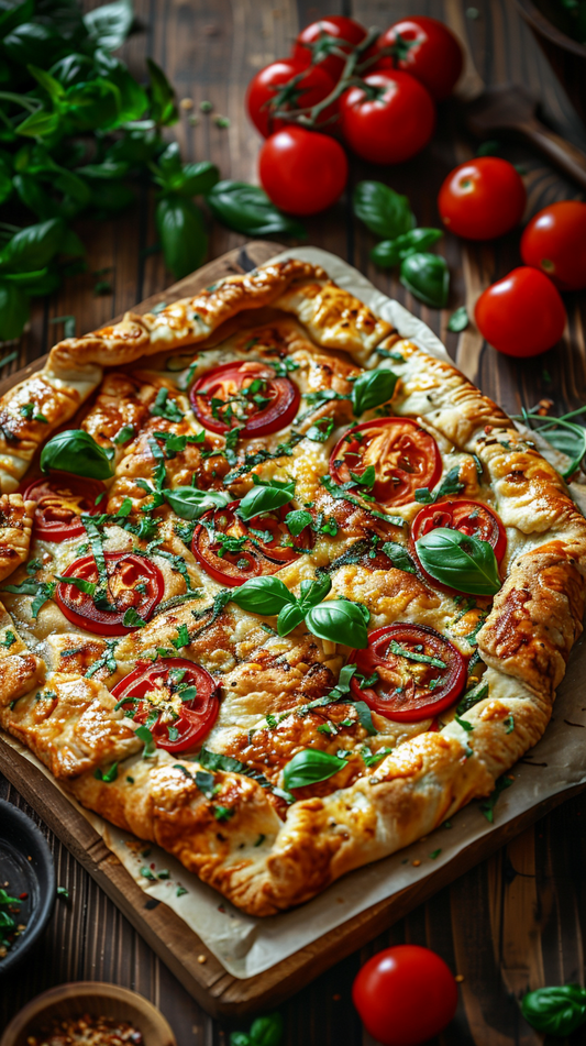 Vegetable galette with rocotta and tomatoes stock photo